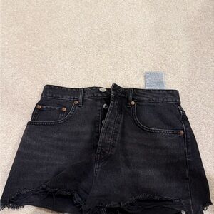 Zara Black Jean Shorts with Distressed Hem